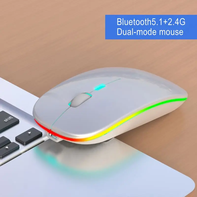 

2.4GHz Wireless Mouse Bluetooth 5.1 Dual Mode Mute Optical Gaming Mice Macbook M5TB