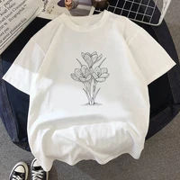 womens t shirt 90s ulzzang harajuku graphic funny hand painted flowers print tees o neck casual womens top clothings