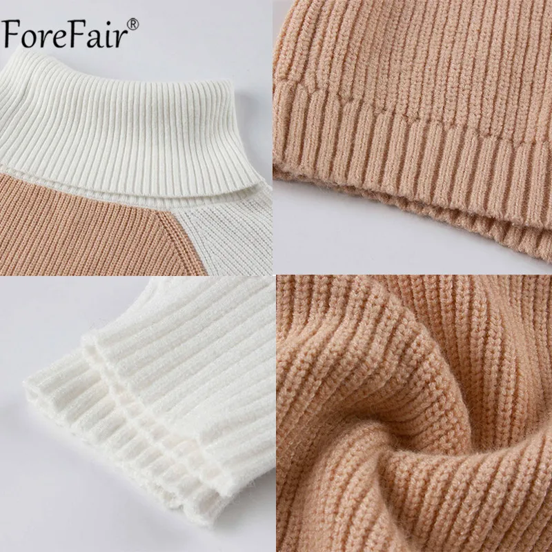 

Forefair Long Sleeve Turtleneck Black Patchwork Loose Women Sweater 2020 Autumn Pullovers Oversized Knit Jumper Casual Sweaters