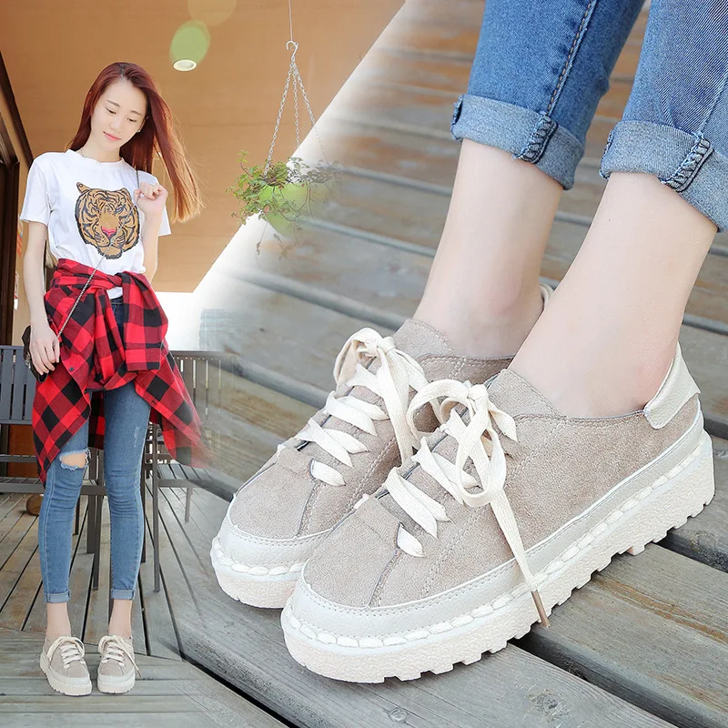 

2020 Spring And Autumn New Women's Vulcanized Shoes Suede Fashion Shallow Mouth Thick Bottom Increased Cute Casual Shoes B25-16
