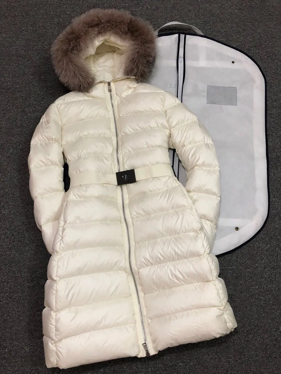 Ladies Coat Women's Down Coat Lady Down Parkas Long Winter Jacket Coat Clothes Black White Warm Fur Collar Hooded Down Jacket