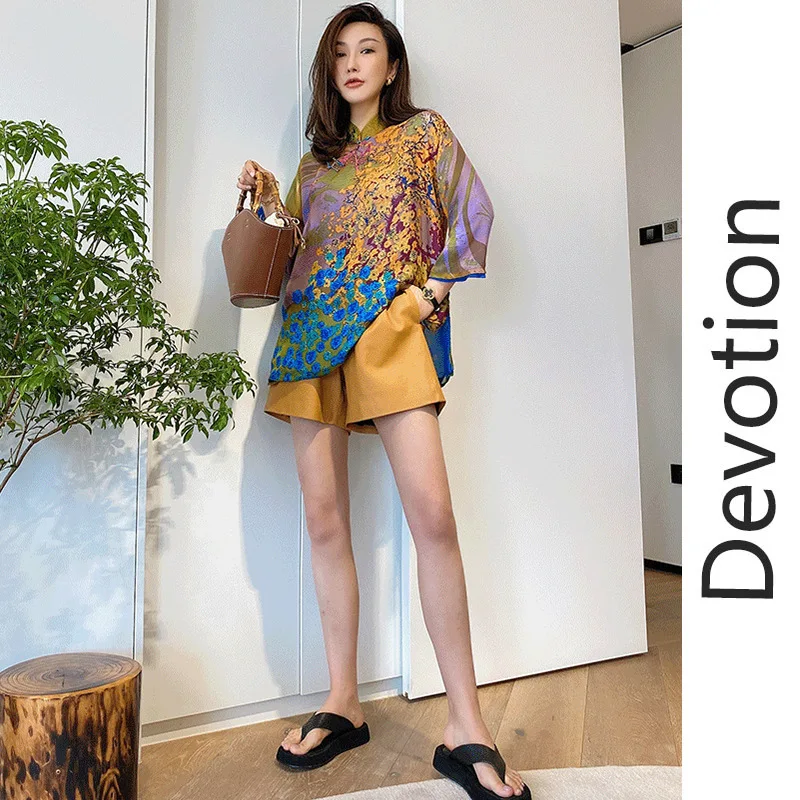 

Shirt female design sense niche retro Chinese heavy silk blouse improved cheongsam Tang suit high-end temperament silk