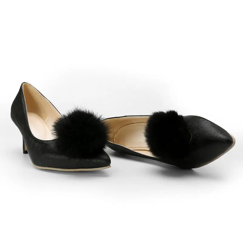 

COOLULU 2020 Pointed Toe Office Lady Pumps Women Kitten Heel Pumps Women Shoes Spring Fur Slip on Ladies Pumps Size 33-48