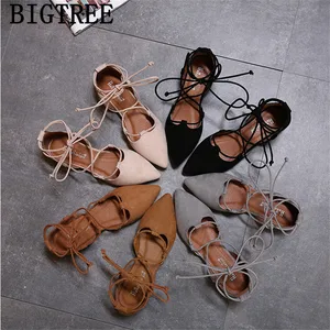 Туфли-гладиаторы с острым носком, на плоской подошве, лоферы, женские, ботинки 