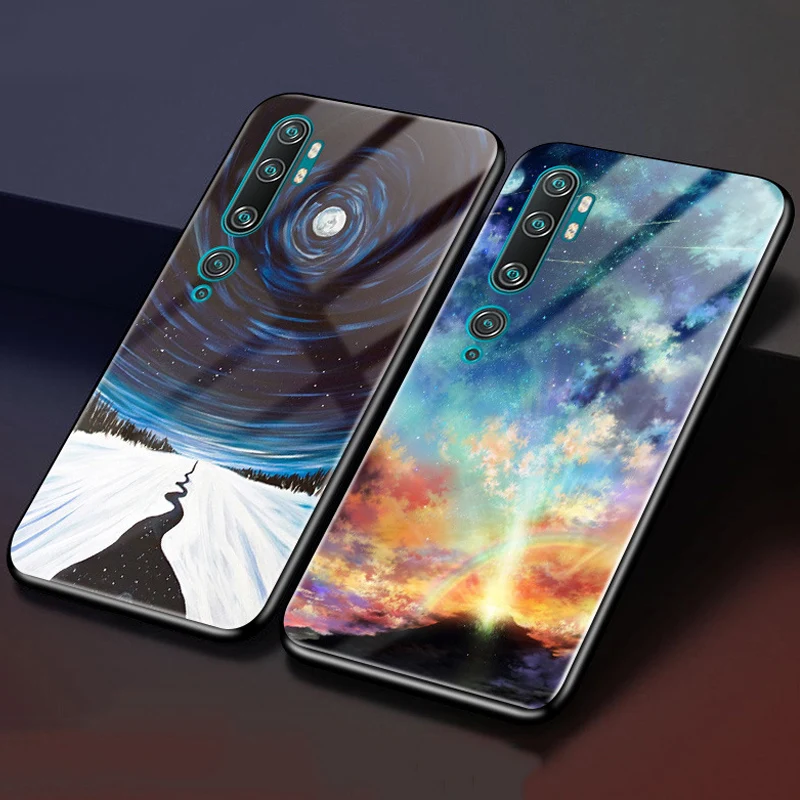 Чехол для Xiaomi mi Note 10 пластиковый стеклянный чехол телефона из ПК черный бампер