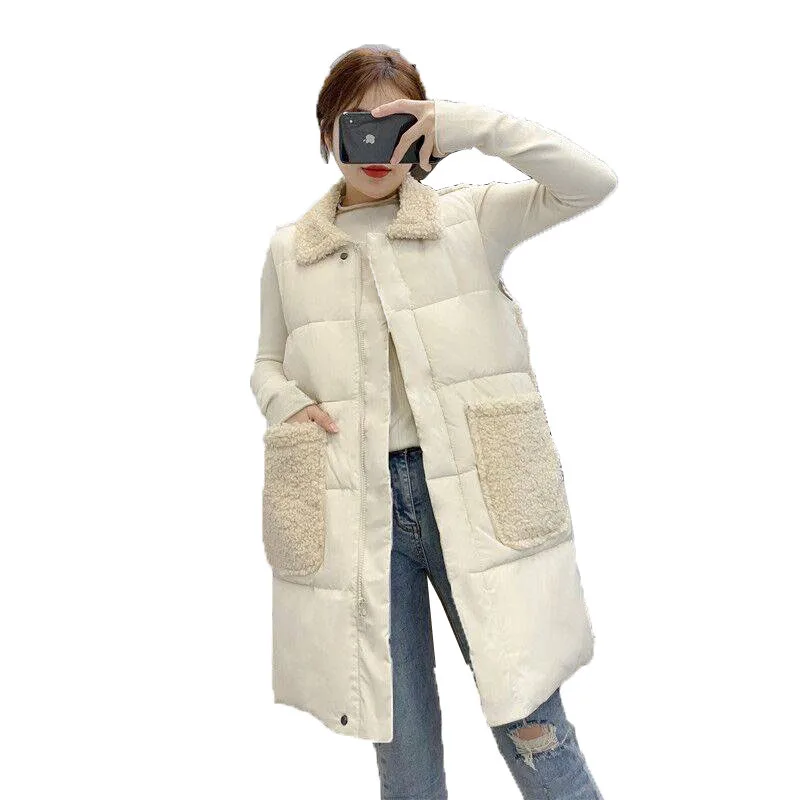 Хлопковый жилет из овечьей шерсти пуховое хлопковое пальто средней длины