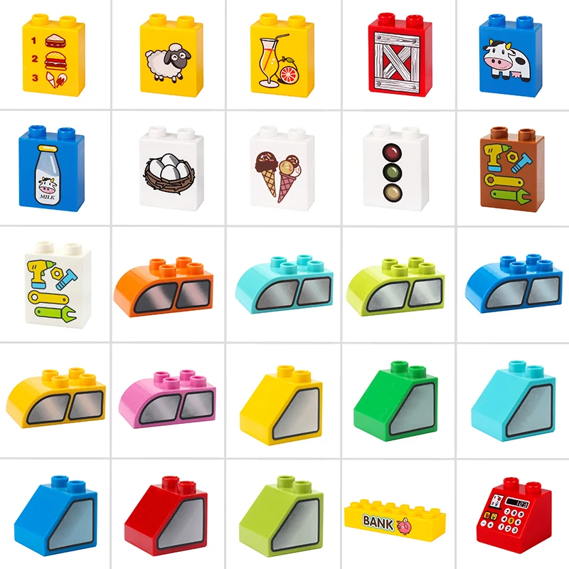 Duplo DIY аксессуары большой размер стандартные кирпичи с рисунком MOC строительные