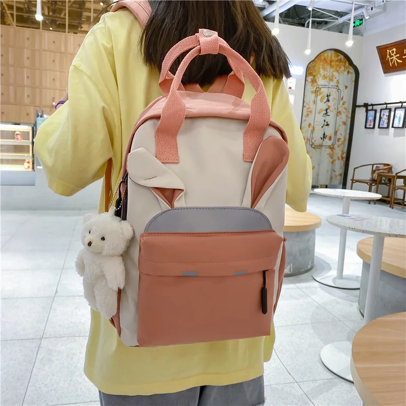 Рюкзак для девочек, нейлоновый, вместительный, с изображением кролика