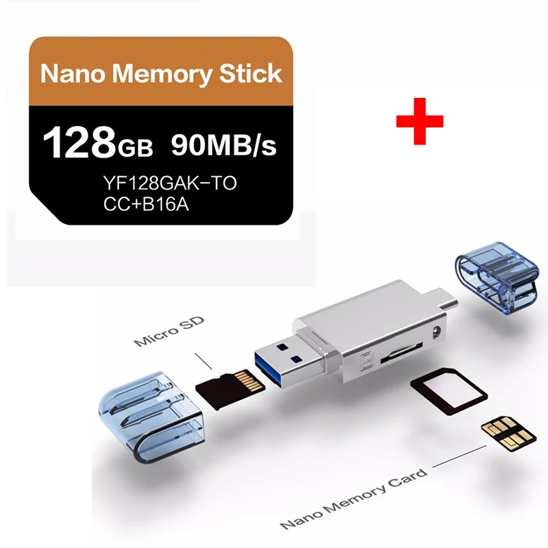Для huawei Mate20/P30 Pro NM карта Nano карта памяти 128 ГБ 90 МБ/с./с nm-карта с USB3.1 Gen 1 type-C двойное использование TF/NM кардридер - Цвет: NM Card and Reader