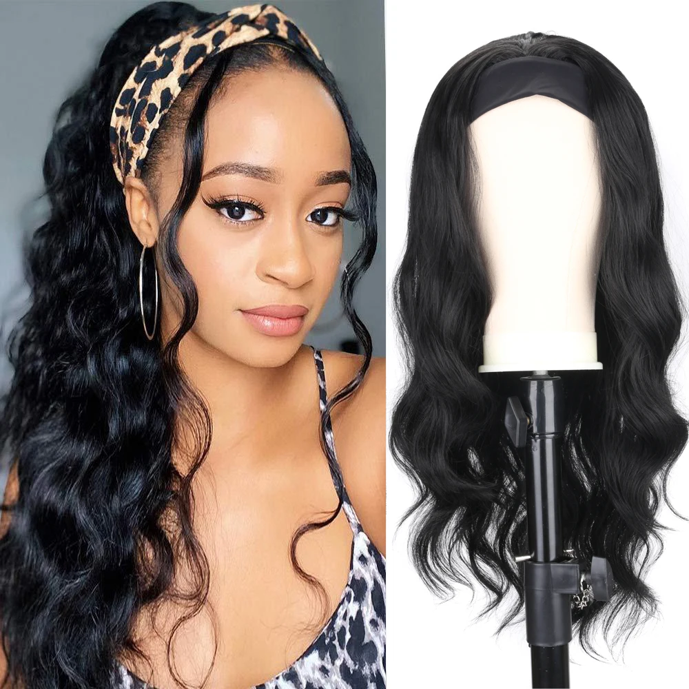 Для женщин парик с головной повязкой объемная волна натуральный черный Парики на