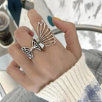 new retro hollow wing butterfly shape ring for women female index finger ring vintage geometric open ring thai silver jewelry