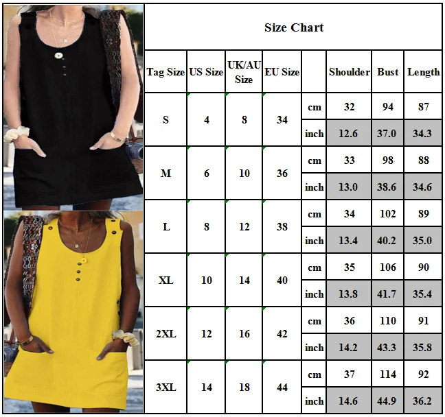

VICABO Women Dress Ladies Vestidos 2021 Sleeveless Pockets Button A Line Casual Loose Dress for Women