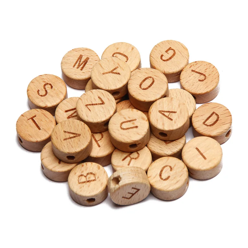 

20-26pcs 10mm Flat Round Natural Wooden Beads Alphabet Beads For Handmade Bracelets Necklace Jewelry Making DIY Accessories