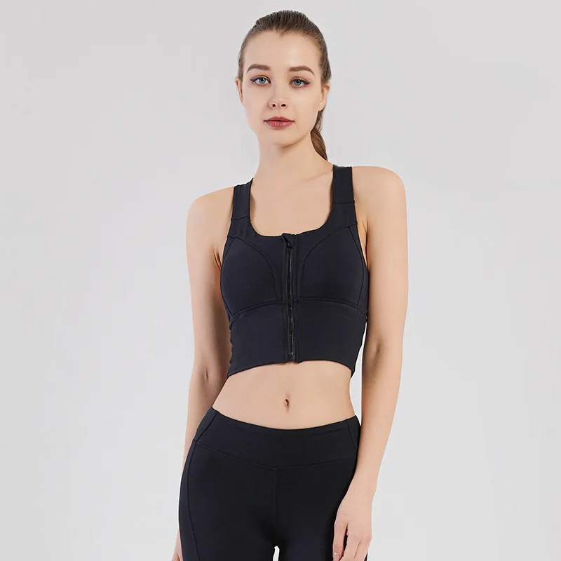 

Shockproof fitness bra running yoga vest mid-strength shock absorption bra front zipper sports underwear women