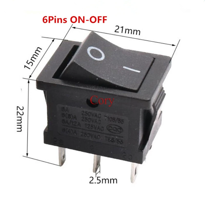 6-контактный двухпозиционный кулисный переключатель 250 В/6 А 125 В/10 переменного