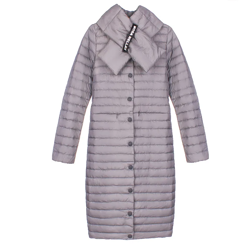 

Autumn Coat Woman White Duck Down Long Jacket Female Ultra Light Padded Jackets Winter Long Coat With Scraf Parkas Solid