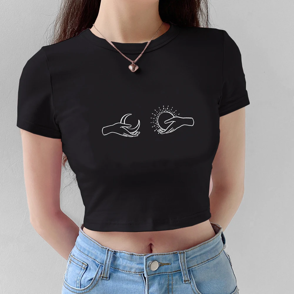 

Укороченный топ, футболка для женщин, летняя футболка с круглым вырезом и коротким рукавом, Повседневная забавная Милая футболка для девоче...