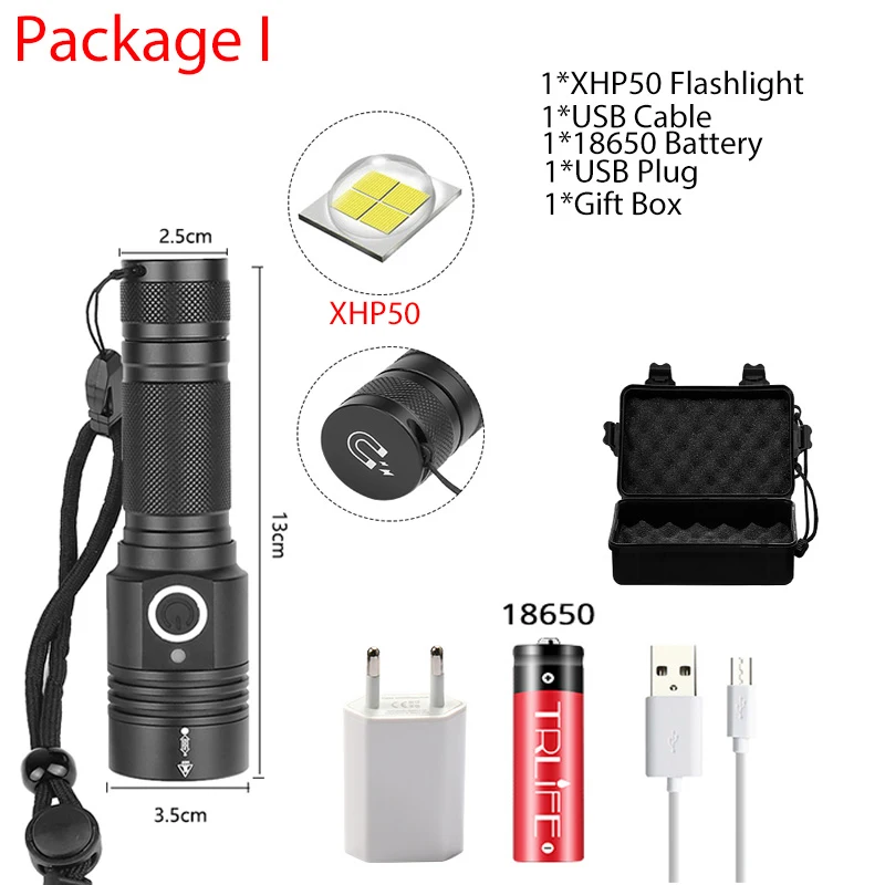 I-XHP50 XHP70.2 светодиодный фонарик ультра яркий XHP50 водонепроницаемый фонарь USB Перезаряжаемый фонарь с зумом для кемпинга рыбалки с 18650 - Испускаемый цвет: I-XHP50