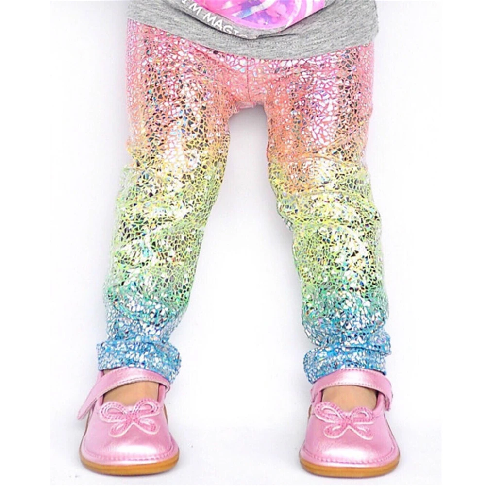 

Rainbow Pant Baby Girls Clothes Sequins Leggings Colourful Trousers Skinny Princess Casual Bottoms Pants