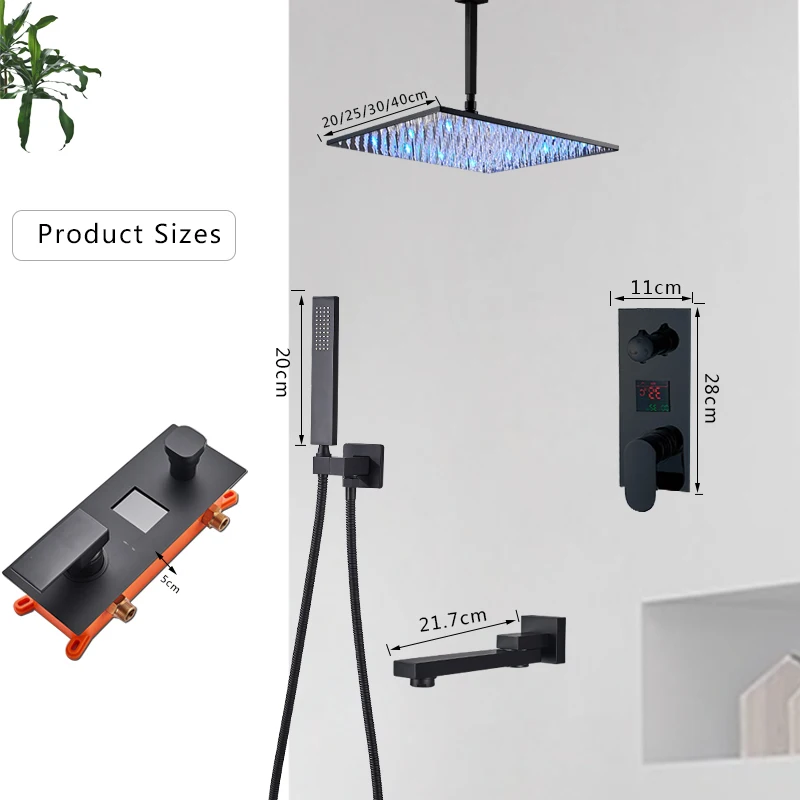 Смеситель для душа в европейском стиле роскошный черный светодиодный потолочный