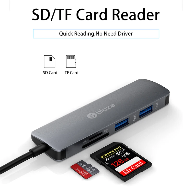 Biaze USB C концентратор type C к Мульти USB 3,0 концентратор HDMI адаптер с SD/TF кард-ридер для MacBook Pro huawei P30/P20 разветвитель usb-хаб