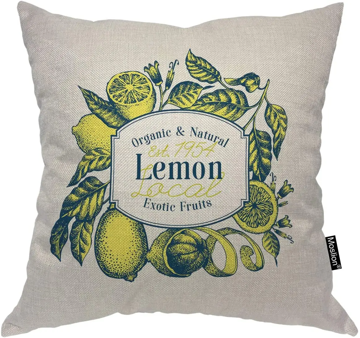 

Наволочка Moslion с зелеными листьями, летняя стильная наволочка с изображением органических и натуральных лимонов и экзотических фруктов, кв...