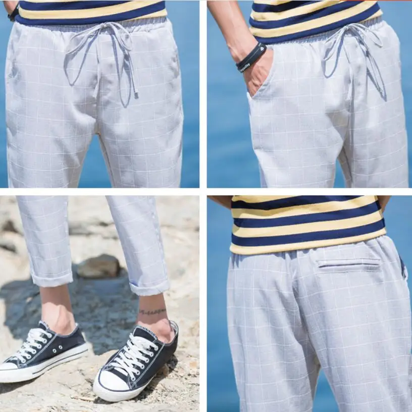 Мужские повседневные облегающие брюки удобные клетчатые Гарун с эластичной