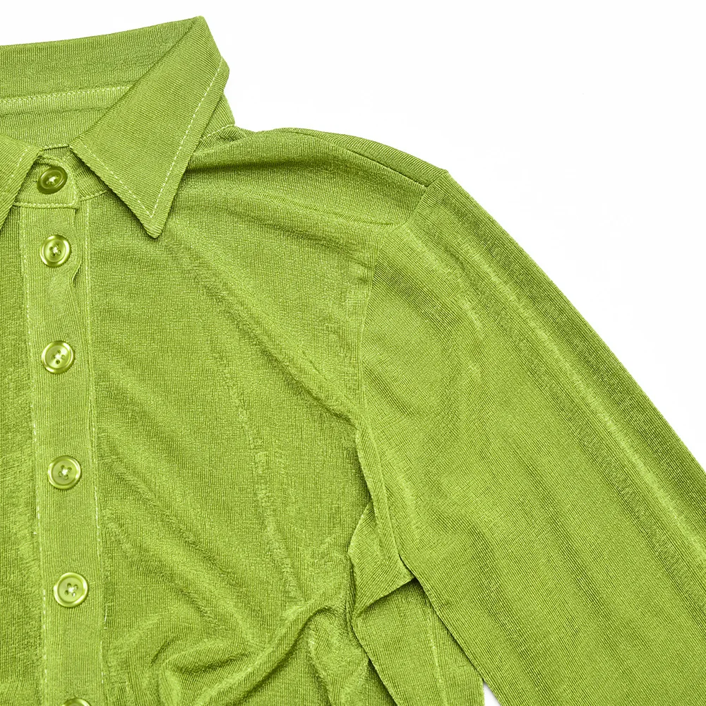 

Solid Polo Shirt Dress Women's Nice Pop European And American Style Sexy Long Sleeve Lapel Single Breasted Pleated Blouse