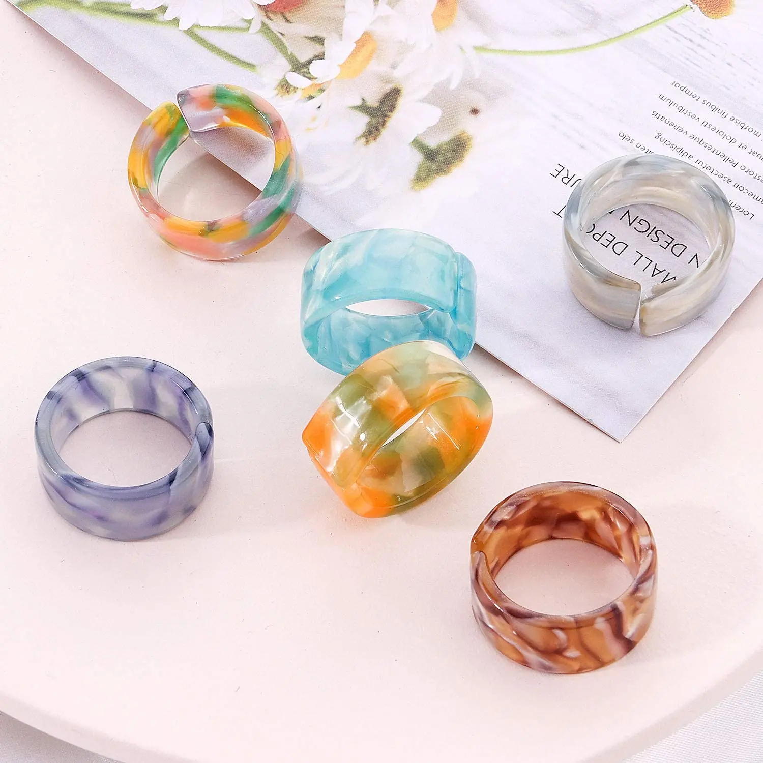 

Resin Adjustable Chunky Colourful Acrylic Thick Ring in Retro Aesthetic