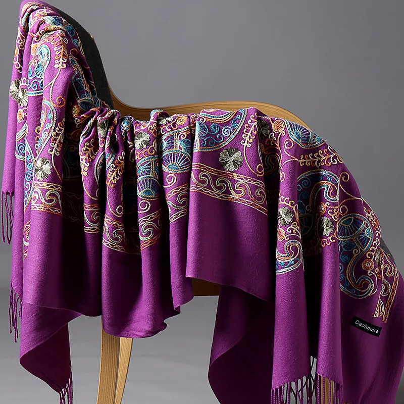 Новый популярный женский длинный шарф с вышивкой лотоса на осень и зиму модная