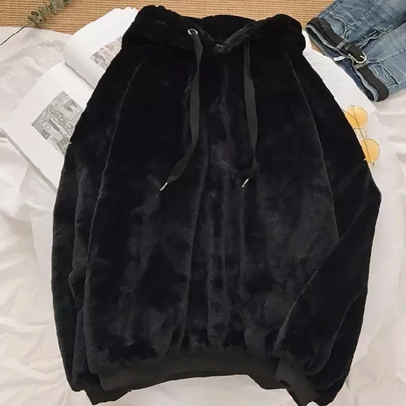 

Autumn and winter coat sweet hooded Harajuku loose casual warm hoodie ladies wool flannel pullover women sweatshirt