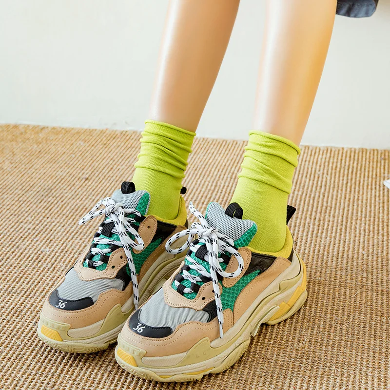 2021 New Women Socks Solid Color Spring Autumn Middle Tube Korea Style Cotton Socks Girl Preppy Style Long Breathable Crew Socks