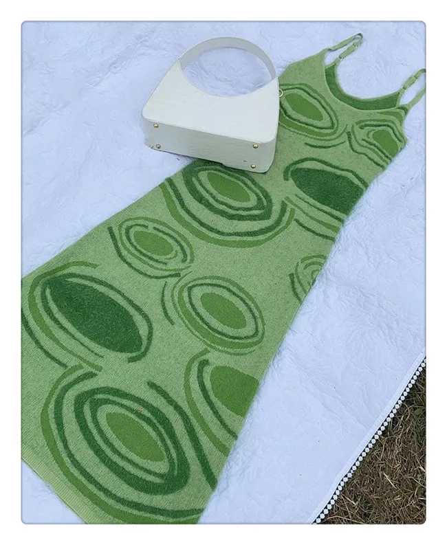 

Summer Dress 2021 Print Knit Bodycon Women Green Y2K Summer Hollow Out Sexy Sleeveless Spaghetti Strap Beach Midi Dresses Party