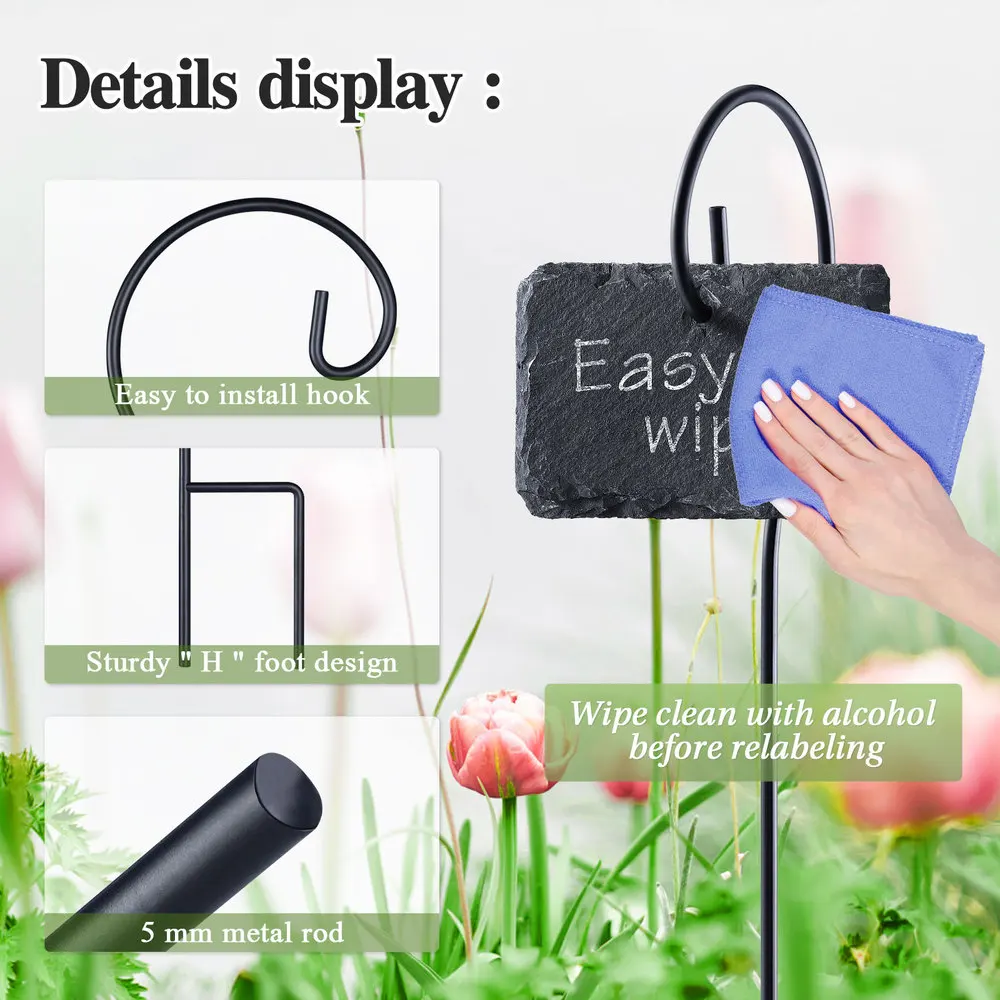 

HOMEMAXS 15pcs/pack Slate Plant Labels with Stakes Planting Sign Flower Tags Rods for Greenhouse Backyard Garden Farm (Black)