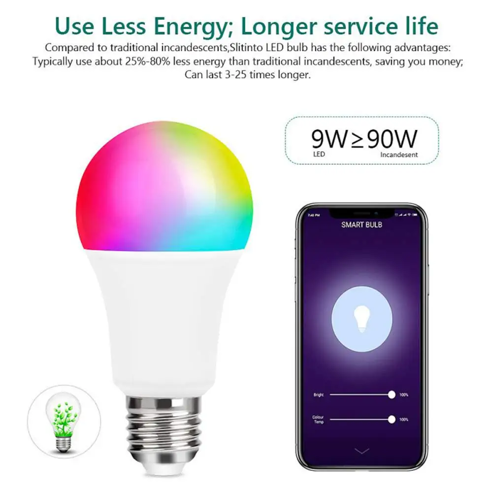 

Умная светодиодная лампочка с Wi-Fi E27 Tuya, умная лампочка E27, светодиодная лампочка с изменением цвета, 85-265 в, светодиодсветильник лампочка RGBW 9 ...