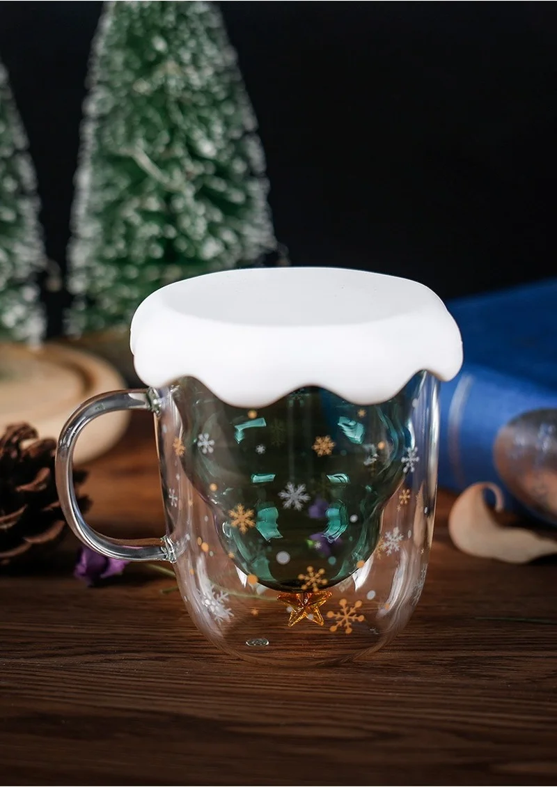 

Christmas Glass Double Cup Star Wish Cup Christmas Tree Cup Coffee Cup Glass Cup Water Glasses for Drinking Cute Cups Round