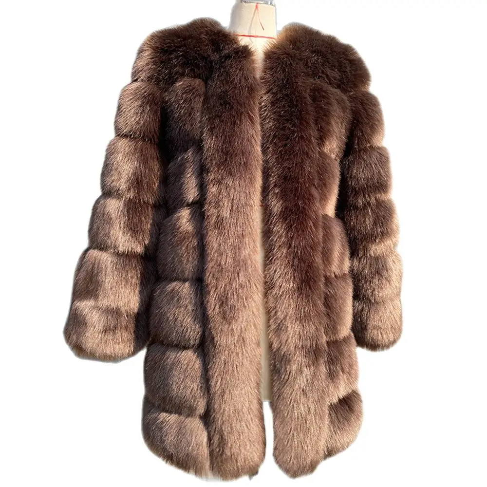 

2021 Winter New Women Long Fur Coat Thick Warm Fluffy Artificial Fur Coats Jacket Female Fur Jacket Overcoat LJLS158