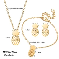 3 sets women jewelry necklaces bracelets pineapple hollow mental charm fruit accessories birthday gift party jewelry