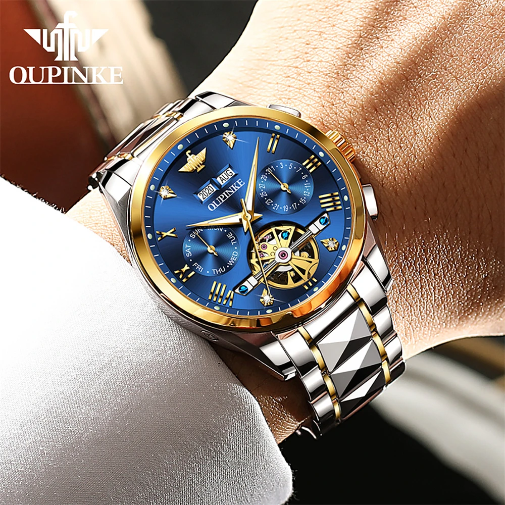 

OUPINKE Men Luxury Tourbillon Watch Skeleton Automatic Mechanical Watch Top Brand Luxury Sapphire Waterproof Business Wristwatch