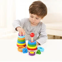 child early education puzzle blocks kids toys rainbow pyramid nesting stacking color shape cognition toy wooden blocks diy toy