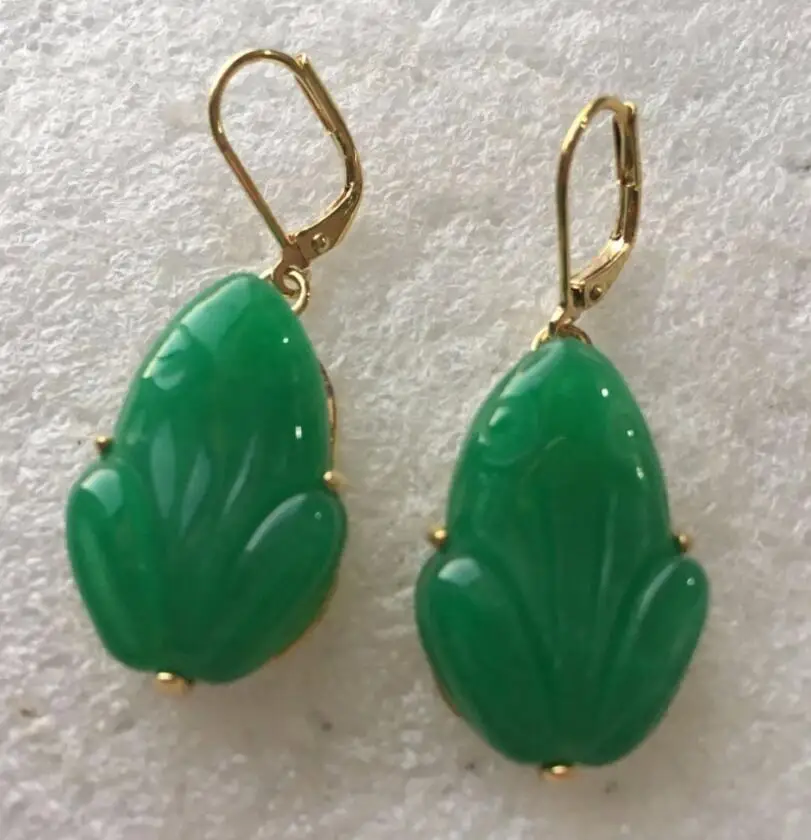 

Hot Sell New design green Quartzite jade frog earrings fashion jewelry