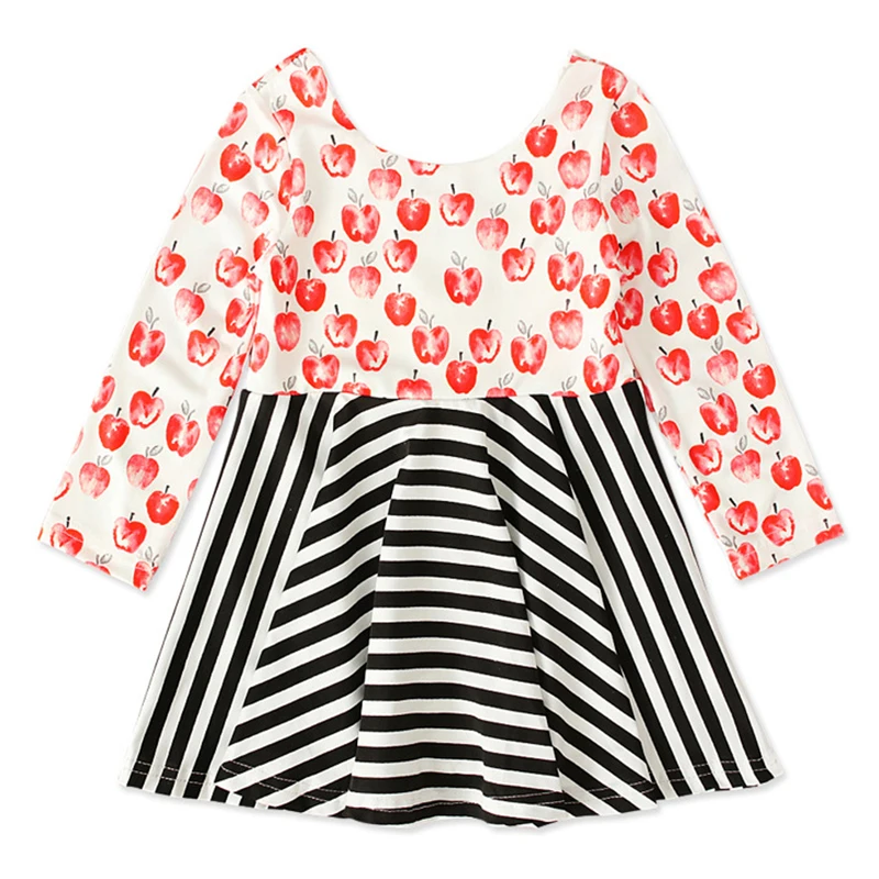 Осеннее Повседневное платье в полоску с длинными рукавами и фруктовым принтом