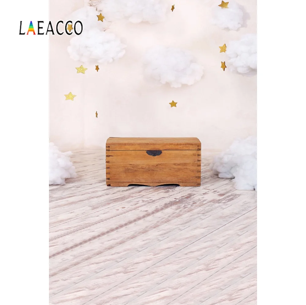 

Laeacco Мультяшные облака деревянная коробка Золотая звезда фон для фотосъемки детская спальня детский душ фон для фотосъемки Фотостудия