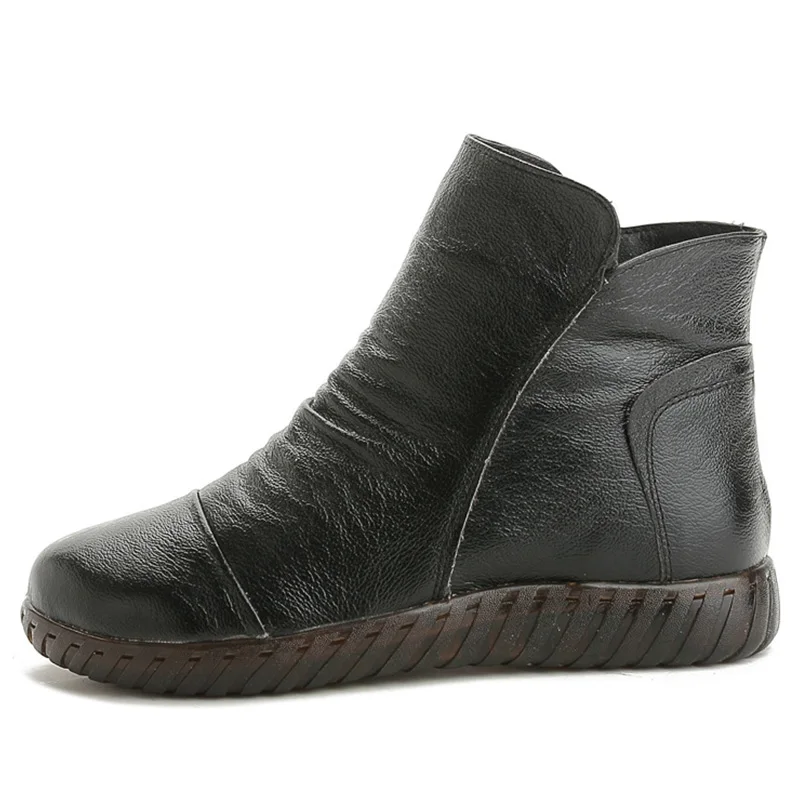 

Women's Boots Fashion Pleated Genuine Leather Boots For Women manual sewing ankle boots woman soft autumn winter socofy boots