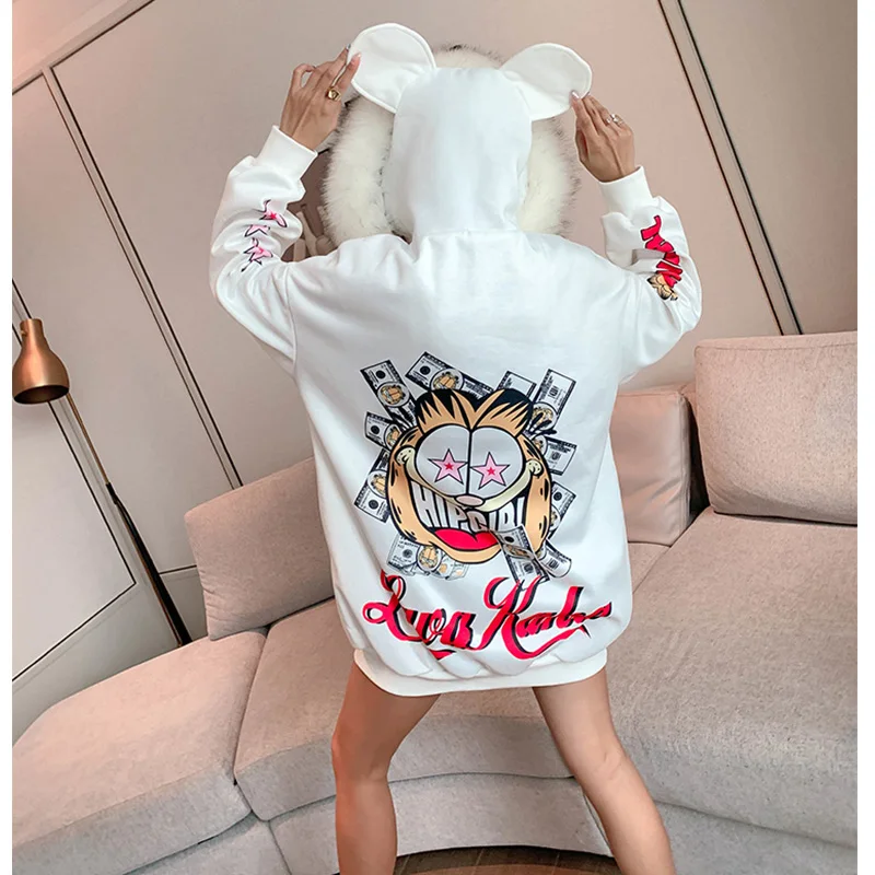 2020 весенние бархатные толстовки с капюшоном и мультяшным принтом модные женские