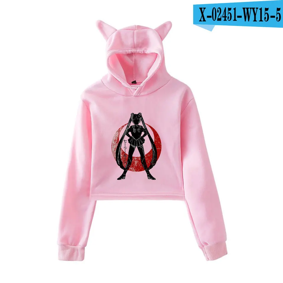 

Anime Sailor Moon Sexy Crop Top Hoodie Tsukino Usagi Harajuku Casual Hooded Cropped Sweatshirt Pullover Tops Sudaderas Mujer