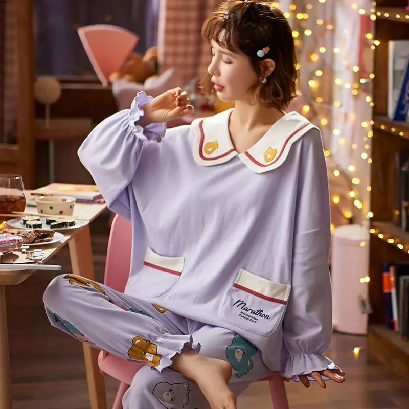 Pajamas Women's Summer Cotton Long-sleeved Suit Cute Princess Style Can Be Worn Outside Spring and Autumn Home Clothes