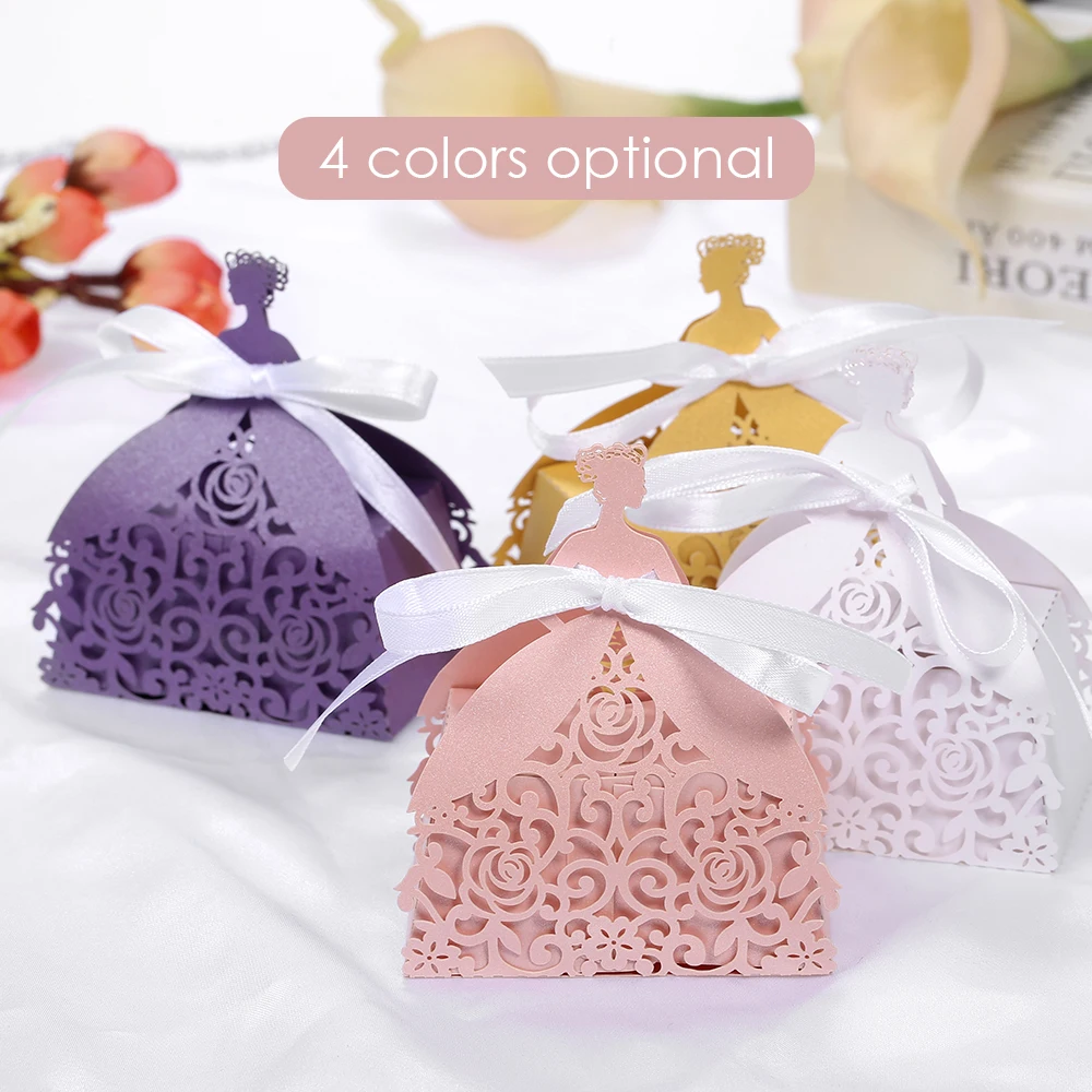 10 шт. Складная Подарочная коробка Love Heart Laser Cut подарки конфетные коробки с лентой