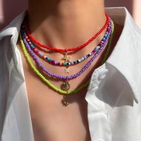 fashion colorful golden star pendant beaded necklace for women acrylic seed bead strand choker collar bohemian jewelry 2021 new