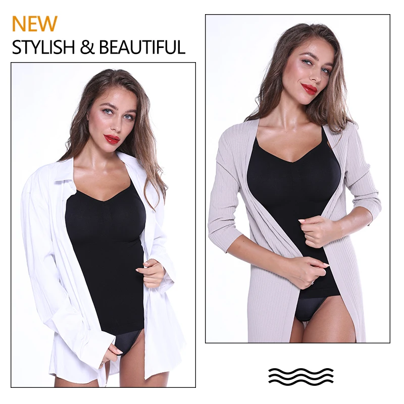 VASLANDA Women Camisoles Tank Tops Tummy Control Body Shaper Strapless Shapewear Sexy V-neck Crop Top Mujer Waist Trimmer Shirt